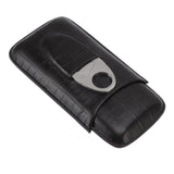 Cigar Leather Case Travel Portable 3pcs Cigar Holder Cigar Humidor with Cutter Set Black with Bamboo Joint Pattern