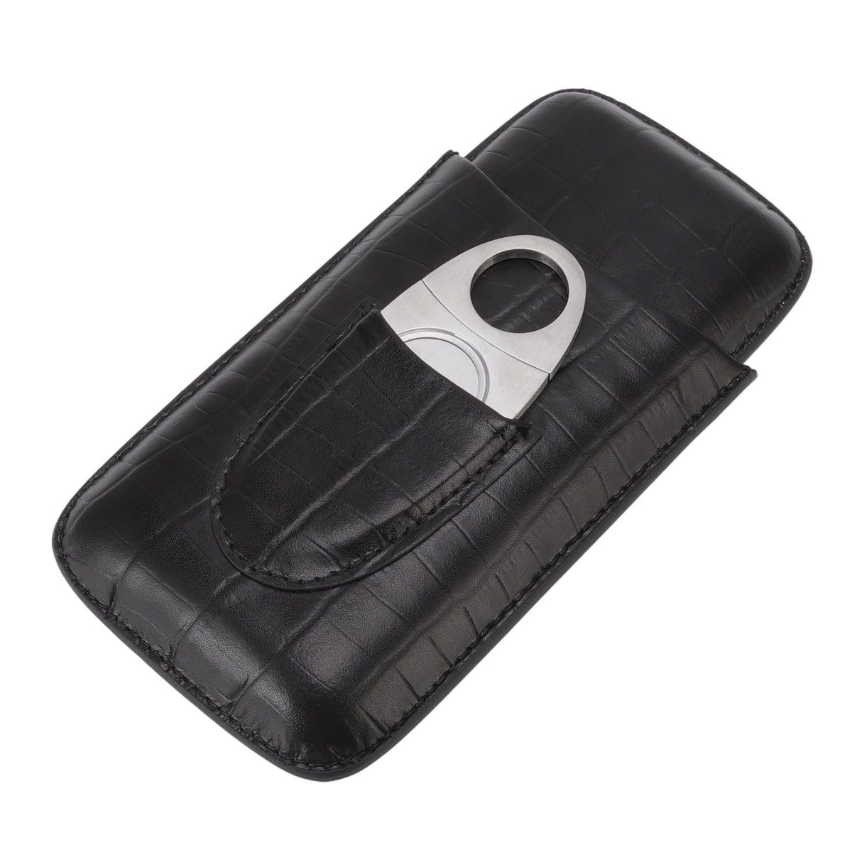 Cigar Leather Case Travel Portable 3pcs Cigar Holder Cigar Humidor with Cutter Set Black with Bamboo Joint Pattern