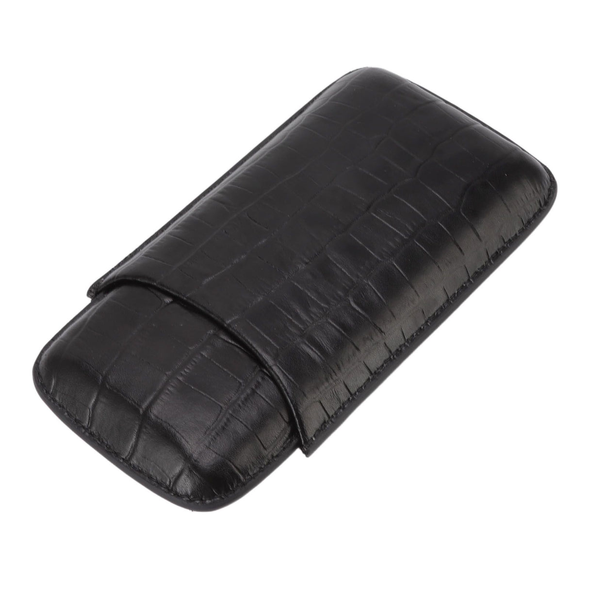 Cigar Leather Case Travel Portable 3pcs Cigar Holder Cigar Humidor with Cutter Set Black with Bamboo Joint Pattern
