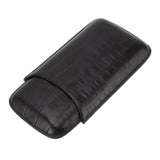 Cigar Leather Case Travel Portable 3pcs Cigar Holder Cigar Humidor with Cutter Set Black with Bamboo Joint Pattern