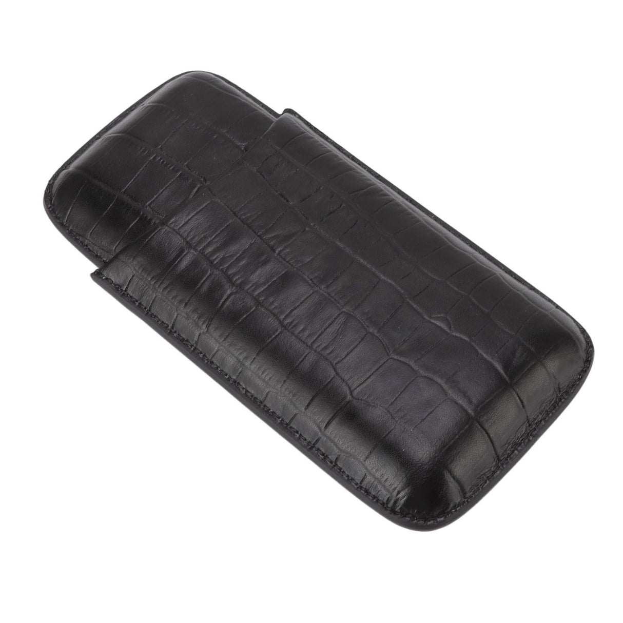 Cigar Leather Case Travel Portable 3pcs Cigar Holder Cigar Humidor with Cutter Set Black with Bamboo Joint Pattern