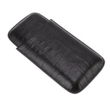 Cigar Leather Case Travel Portable 3pcs Cigar Holder Cigar Humidor with Cutter Set Black with Bamboo Joint Pattern - Close-Up Angle