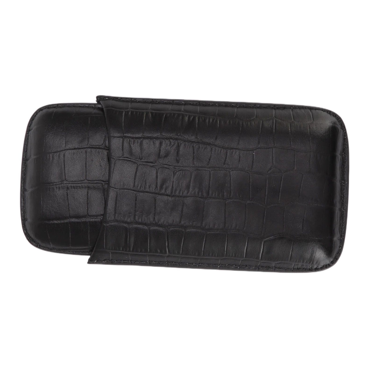 Cigar Leather Case Travel Portable 3pcs Cigar Holder Cigar Humidor with Cutter Set Black with Bamboo Joint Pattern