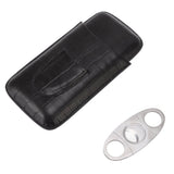 Cigar Leather Case Travel Portable 3pcs Cigar Holder Cigar Humidor with Cutter Set Black with Bamboo Joint Pattern
