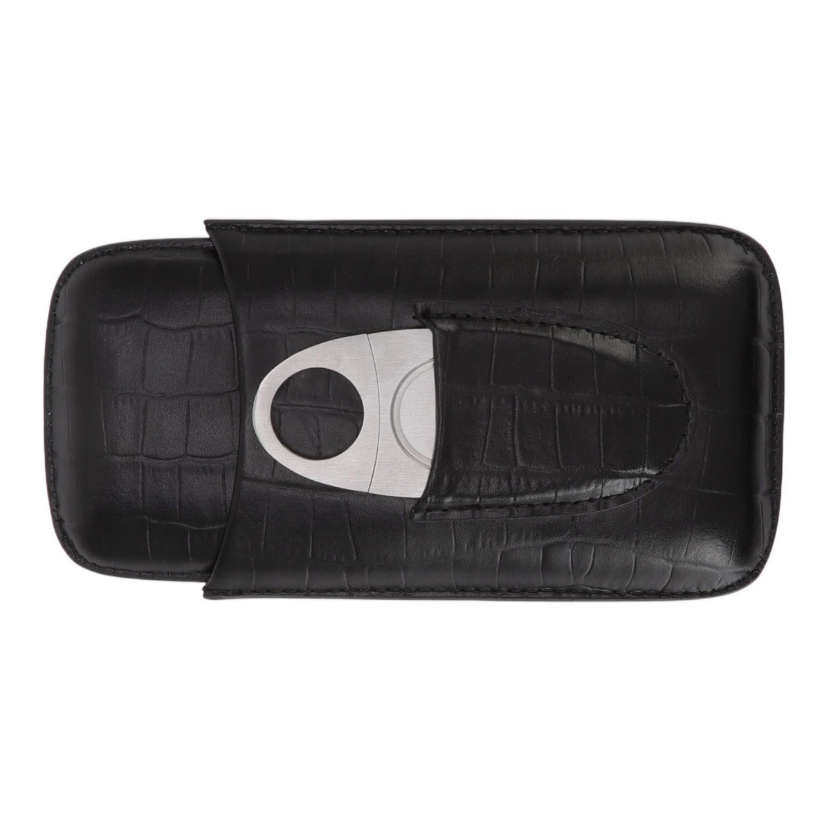 Cigar Leather Case Travel Portable 3pcs Cigar Holder Cigar Humidor with Cutter Set Black with Bamboo Joint Pattern