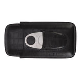 Cigar Leather Case Travel Portable 3pcs Cigar Holder Cigar Humidor with Cutter Set Black with Bamboo Joint Pattern - Extra Image