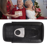 Cigar Leather Case Travel Portable 3pcs Cigar Holder Cigar Humidor with Cutter Set Black with Bamboo Joint Pattern