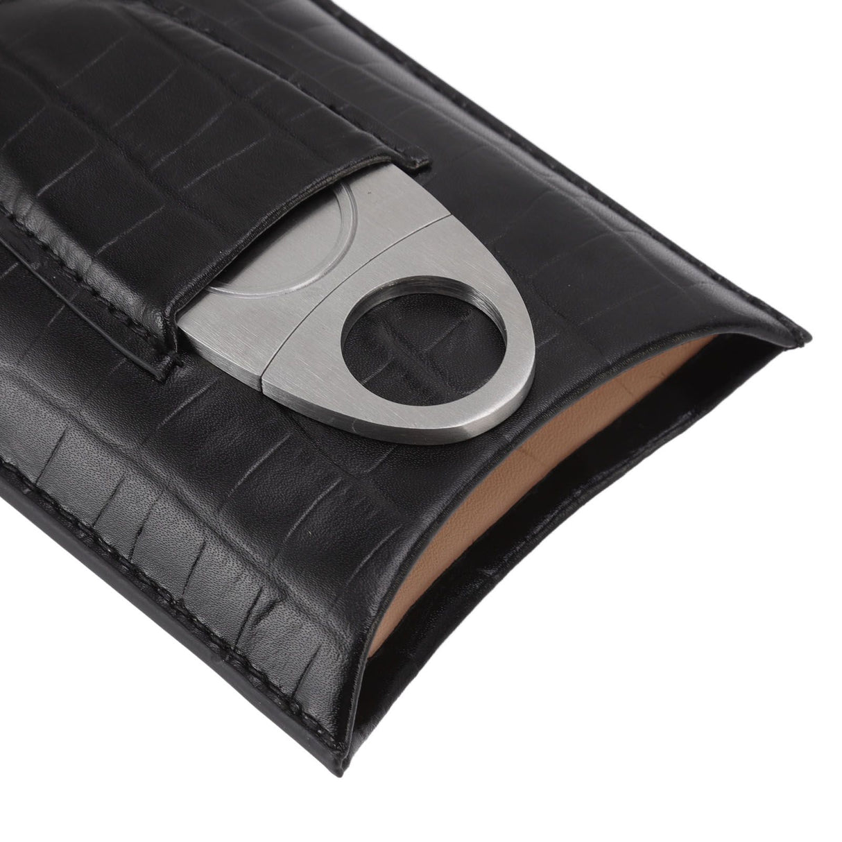 Cigar Leather Case Travel Portable 3pcs Cigar Holder Cigar Humidor with Cutter Set Black with Bamboo Joint Pattern