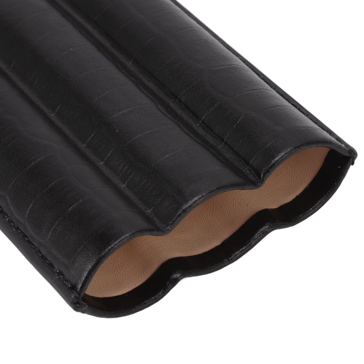 Cigar Leather Case Travel Portable 3pcs Cigar Holder Cigar Humidor with Cutter Set Black with Bamboo Joint Pattern