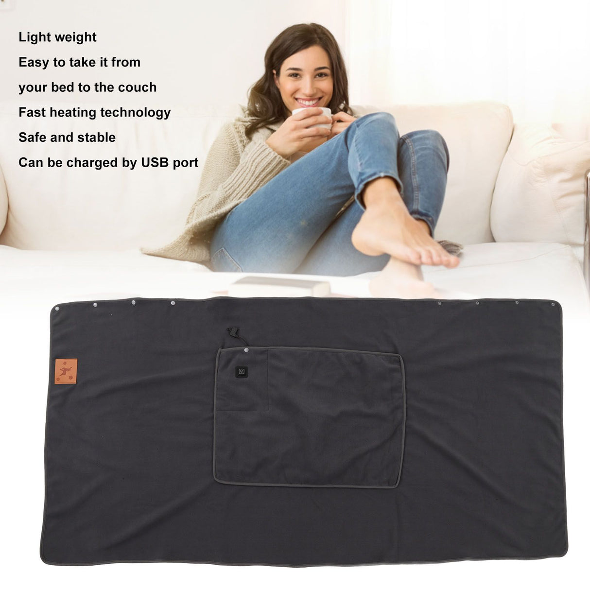 USB Warm Shawl 3 Level Temperature Adjustment Electric Throw Blanket for Shoulder Neck Legs Waist Grey