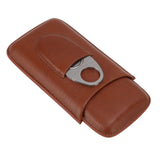 Portable Cigar Leather Case High Grade Leather Travel Portable Cigar Travel Bag Holder with Scissor Brown