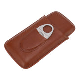 Portable Cigar Leather Case High Grade Leather Travel Portable Cigar Travel Bag Holder with Scissor Brown