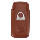 Portable Cigar Leather Case High Grade Leather Travel Portable Cigar Travel Bag Holder with Scissor Brown - Rear View