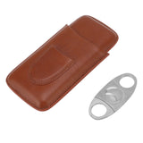 Portable Cigar Leather Case High Grade Leather Travel Portable Cigar Travel Bag Holder with Scissor Brown