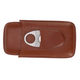 Portable Cigar Leather Case High Grade Leather Travel Portable Cigar Travel Bag Holder with Scissor Brown