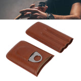 Portable Cigar Leather Case High Grade Leather Travel Portable Cigar Travel Bag Holder with Scissor Brown - Extra Image