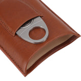 Portable Cigar Leather Case High Grade Leather Travel Portable Cigar Travel Bag Holder with Scissor Brown