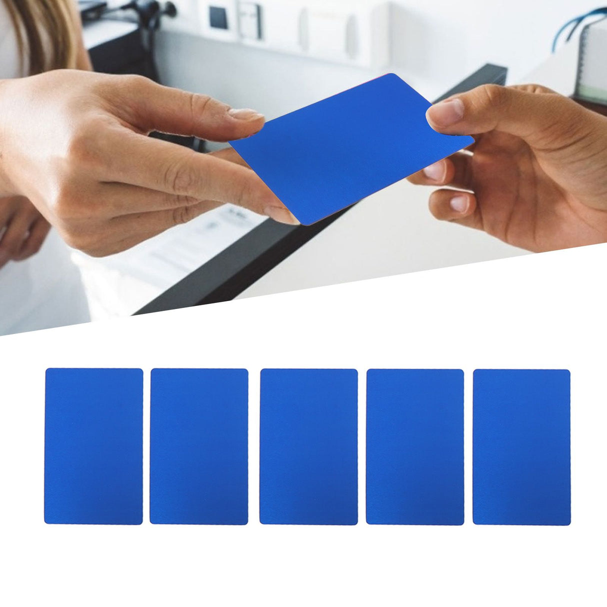 50PCS Business Name Card Laser Engraving Waterproof and Wear Resistant Aluminum Visiting Card for Company Blue