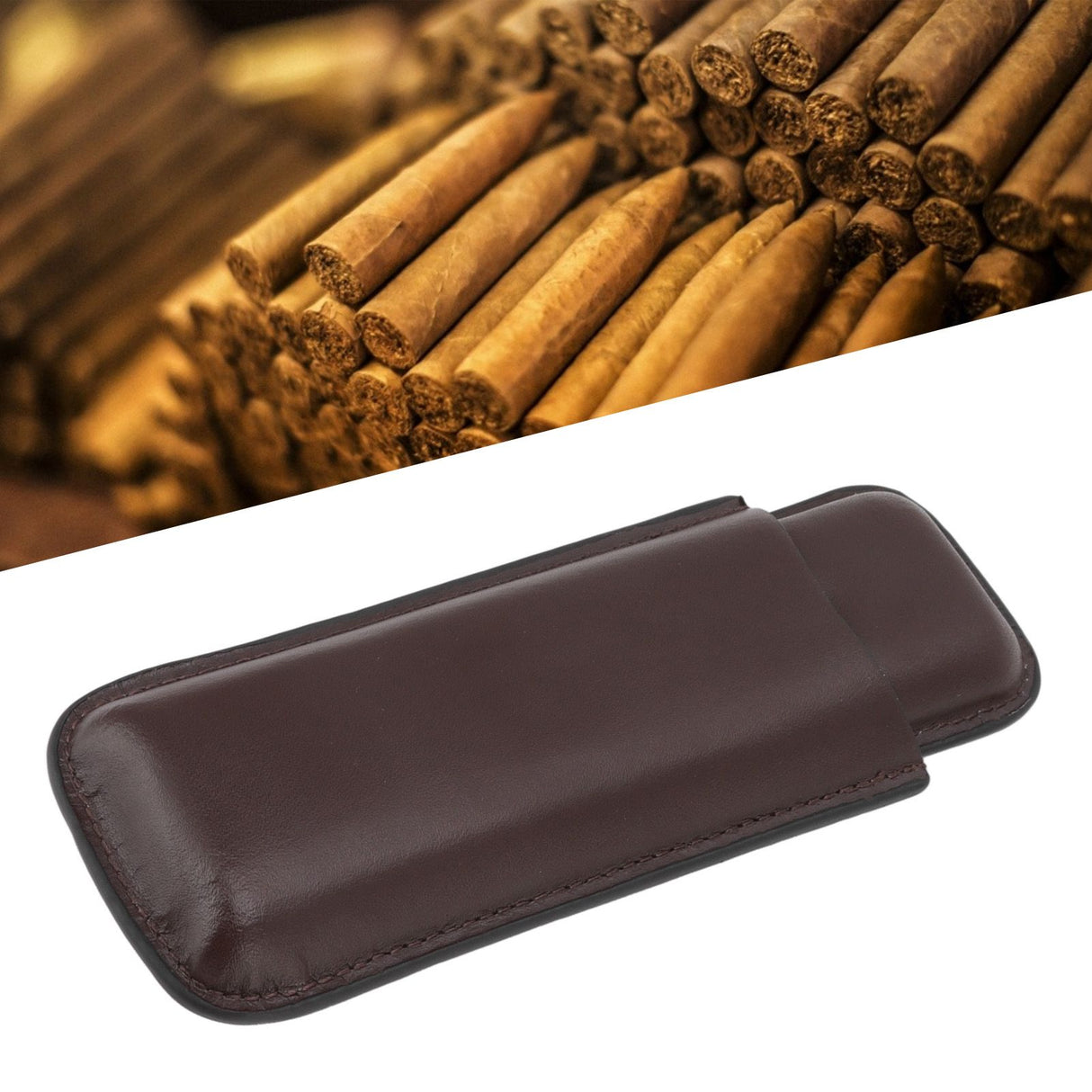 Leather Cigar Case Portable 2 Finger Cigar Holder for Travel Business Trip Boyfriend Gifts Deep Coffee