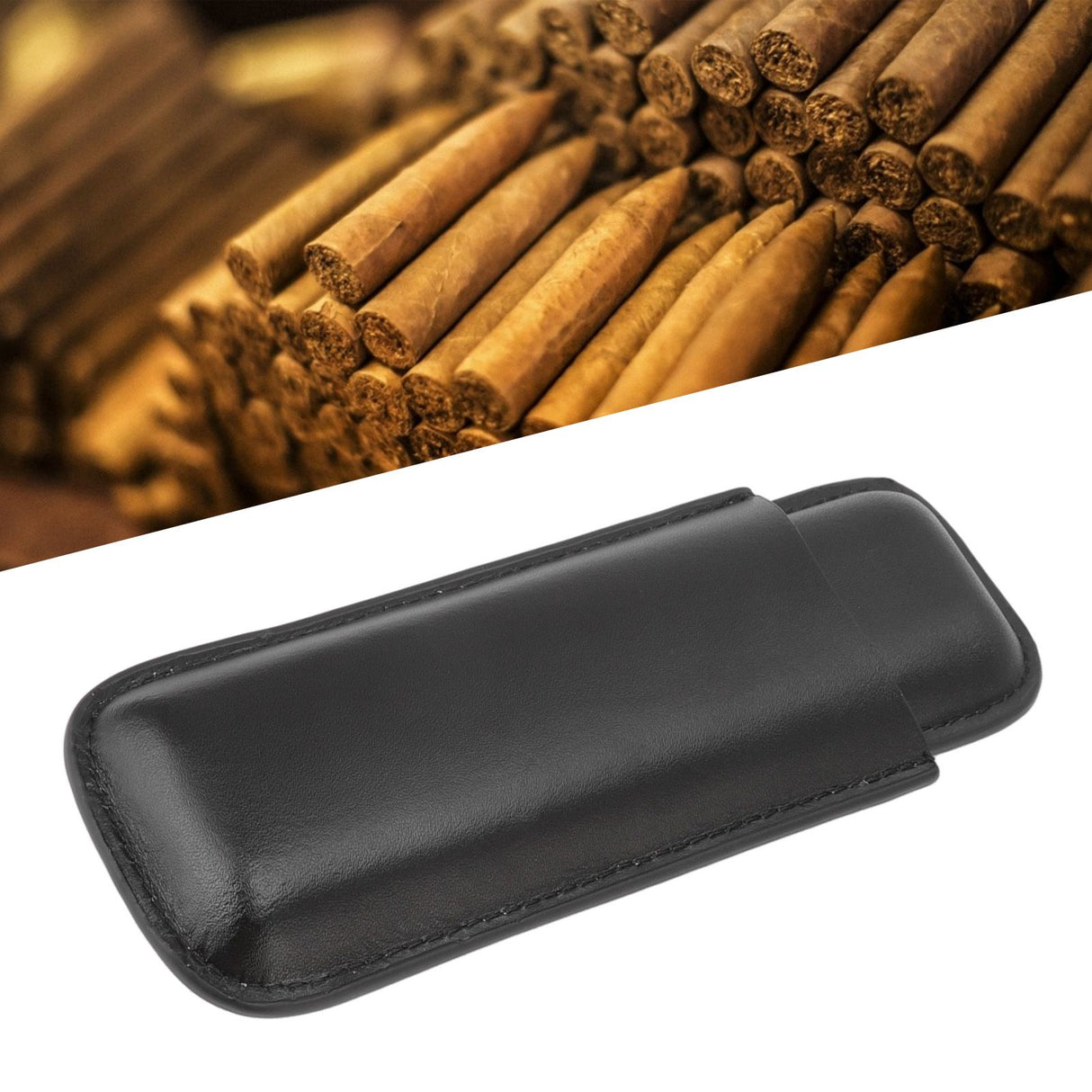 Leather Cigar Case Portable 2 Finger Cigar Holder for Travel Business Trip Boyfriend Gifts Black