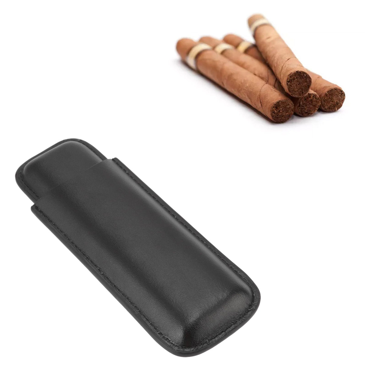 Leather Cigar Case Portable 2 Finger Cigar Holder for Travel Business Trip Boyfriend Gifts Black