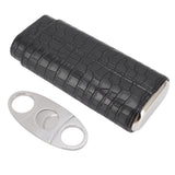 Cigar Leather Case Cedarwood Liner Portable 3pcs Cigar Holder Cigar Humidor Case with Cutter for Travel Black - Side View
