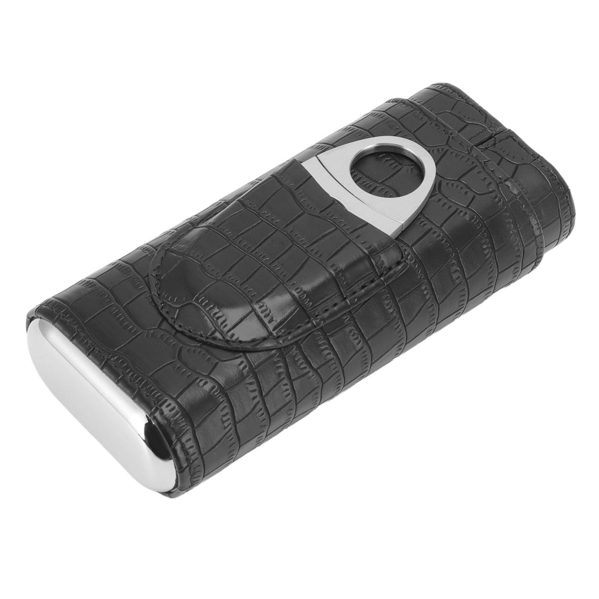 Cigar Leather Case Cedarwood Liner Portable 3pcs Cigar Holder Cigar Humidor Case with Cutter for Travel Black