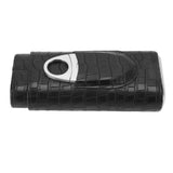 Cigar Leather Case Cedarwood Liner Portable 3pcs Cigar Holder Cigar Humidor Case with Cutter for Travel Black - Close-Up Angle
