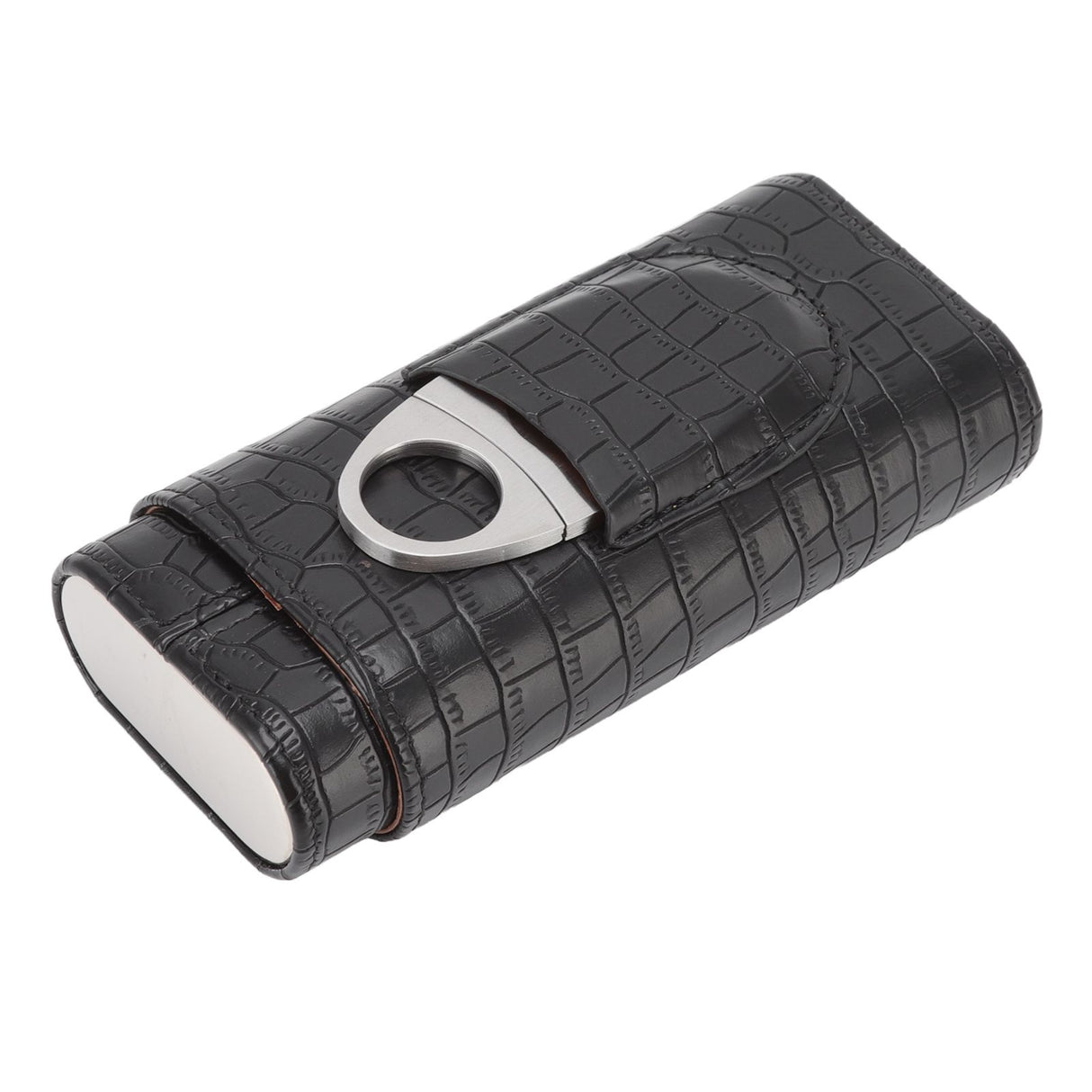Cigar Leather Case Cedarwood Liner Portable 3pcs Cigar Holder Cigar Humidor Case with Cutter for Travel Black