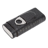 Cigar Leather Case Cedarwood Liner Portable 3pcs Cigar Holder Cigar Humidor Case with Cutter for Travel Black - Low Angle