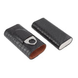 Cigar Leather Case Cedarwood Liner Portable 3pcs Cigar Holder Cigar Humidor Case with Cutter for Travel Black - Extra Image