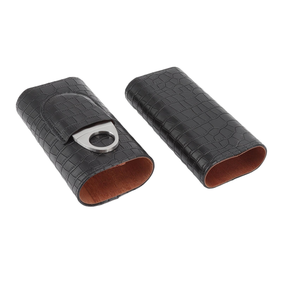 Cigar Leather Case Cedarwood Liner Portable 3pcs Cigar Holder Cigar Humidor Case with Cutter for Travel Black