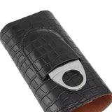 Cigar Leather Case Cedarwood Liner Portable 3pcs Cigar Holder Cigar Humidor Case with Cutter for Travel Black