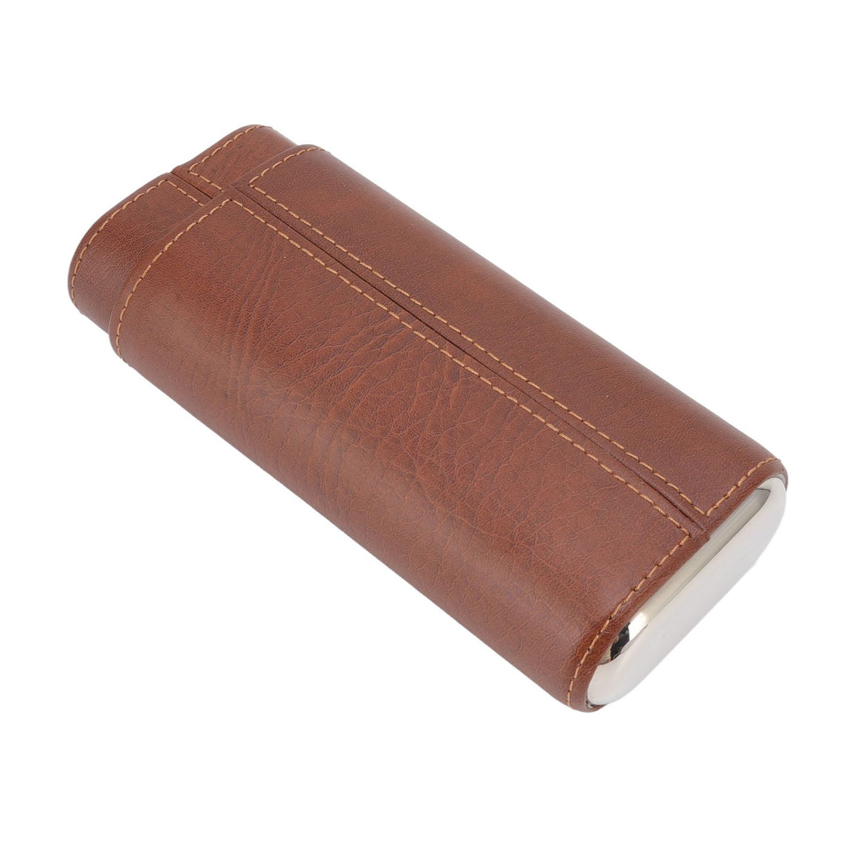 3 Finger Cigar Case Leather Cedarwood Lining Travel Portable Cigar Holder with Scissor Brown