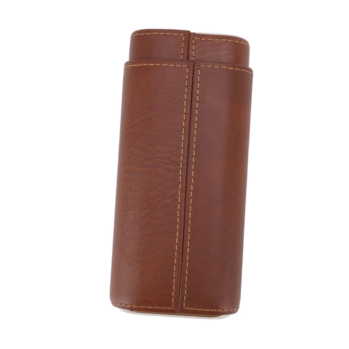 3 Finger Cigar Case Leather Cedarwood Lining Travel Portable Cigar Holder with Scissor Brown