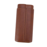 3 Finger Cigar Case Leather Cedarwood Lining Travel Portable Cigar Holder with Scissor Brown