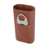 3 Finger Cigar Case Leather Cedarwood Lining Travel Portable Cigar Holder with Scissor Brown - Extra Image