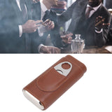 3 Finger Cigar Case Leather Cedarwood Lining Travel Portable Cigar Holder with Scissor Brown