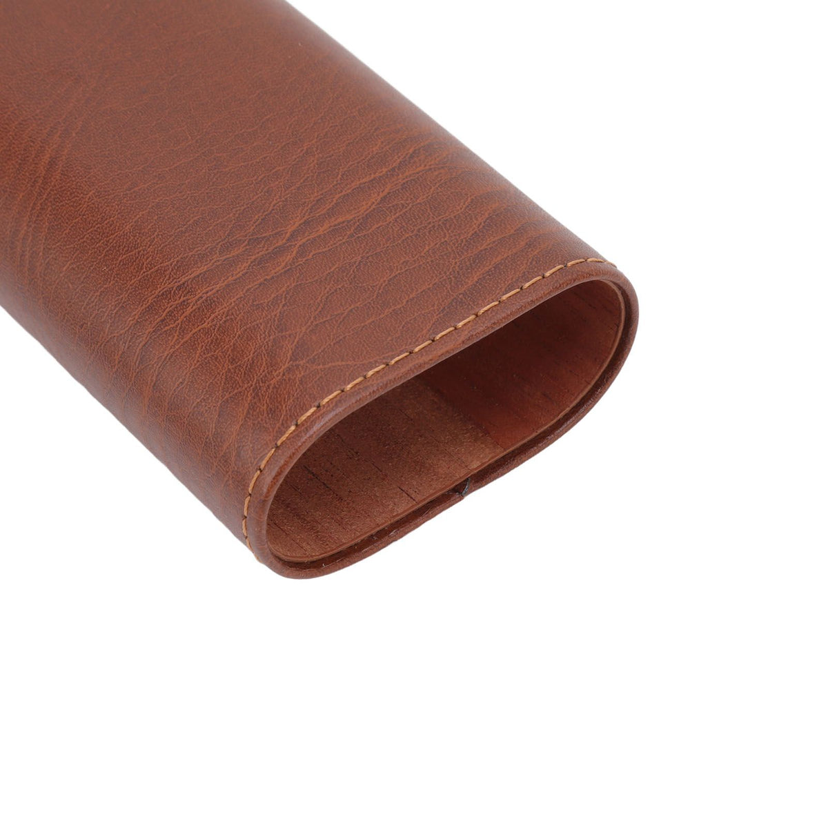 3 Finger Cigar Case Leather Cedarwood Lining Travel Portable Cigar Holder with Scissor Brown