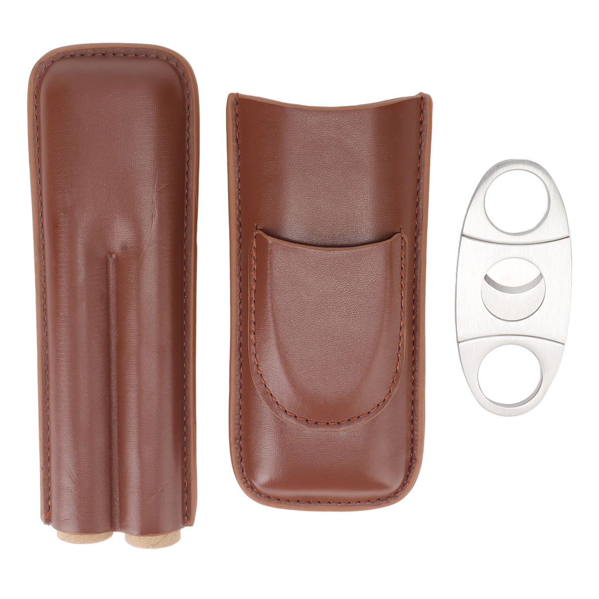 Travel Cigar Case Leather Portable with Cigar Clipper Cigar Holder for 2 Cigars Business Office