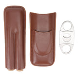 Travel Cigar Case Leather Portable with Cigar Clipper Cigar Holder for 2 Cigars Business Office