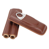Travel Cigar Case Leather Portable with Cigar Clipper Cigar Holder for 2 Cigars Business Office - Front View