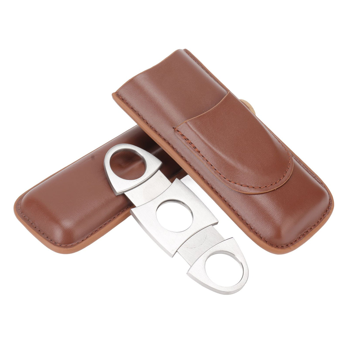 Travel Cigar Case Leather Portable with Cigar Clipper Cigar Holder for 2 Cigars Business Office