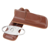 Travel Cigar Case Leather Portable with Cigar Clipper Cigar Holder for 2 Cigars Business Office - Top-Down View