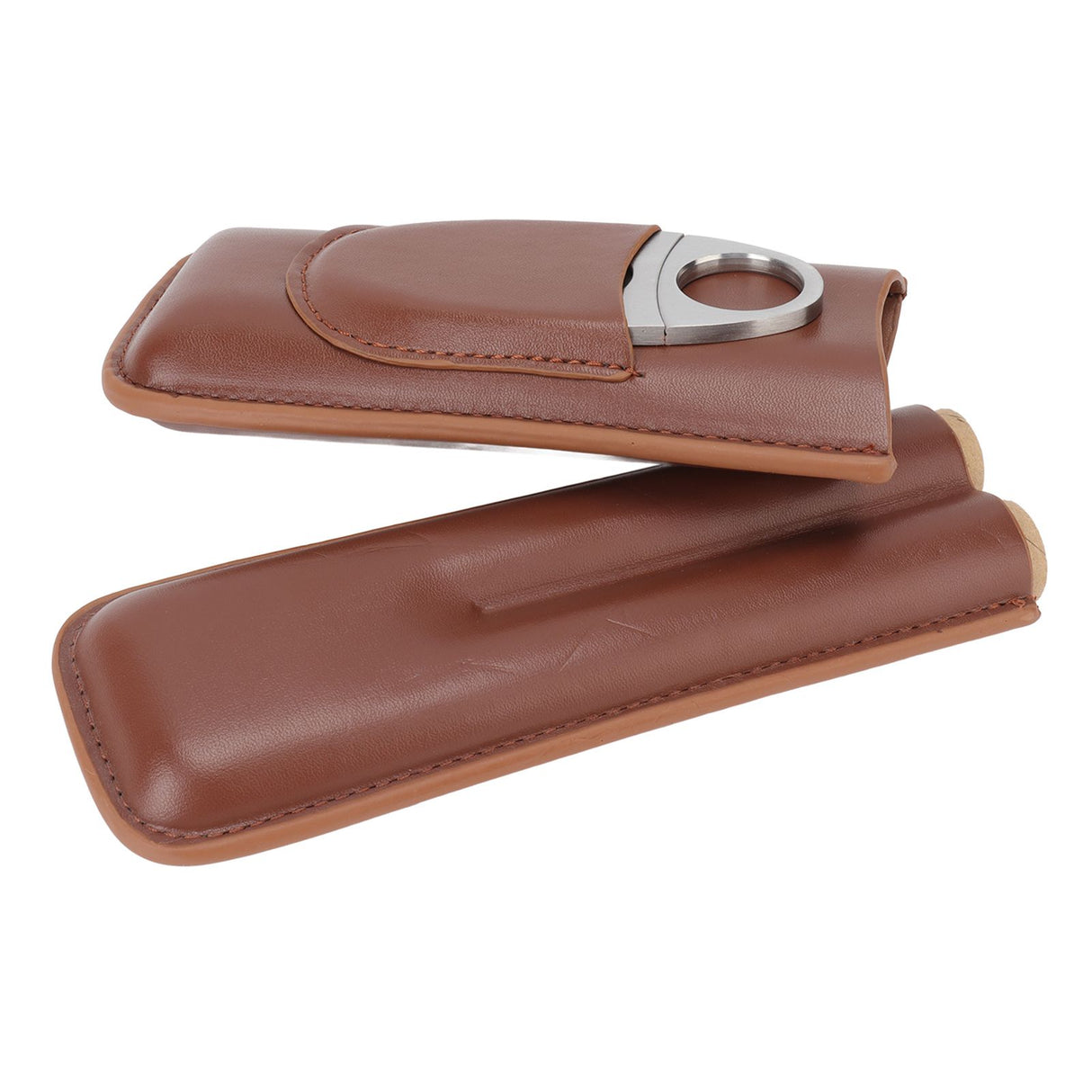 Travel Cigar Case Leather Portable with Cigar Clipper Cigar Holder for 2 Cigars Business Office