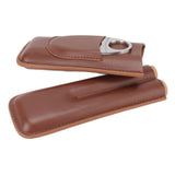 Travel Cigar Case Leather Portable with Cigar Clipper Cigar Holder for 2 Cigars Business Office - 45-Degree Angle