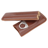 Travel Cigar Case Leather Portable with Cigar Clipper Cigar Holder for 2 Cigars Business Office - Rear View