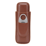 Travel Cigar Case Leather Portable with Cigar Clipper Cigar Holder for 2 Cigars Business Office - Low Angle