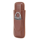 Travel Cigar Case Leather Portable with Cigar Clipper Cigar Holder for 2 Cigars Business Office