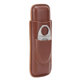 Travel Cigar Case Leather Portable with Cigar Clipper Cigar Holder for 2 Cigars Business Office - Extra Image